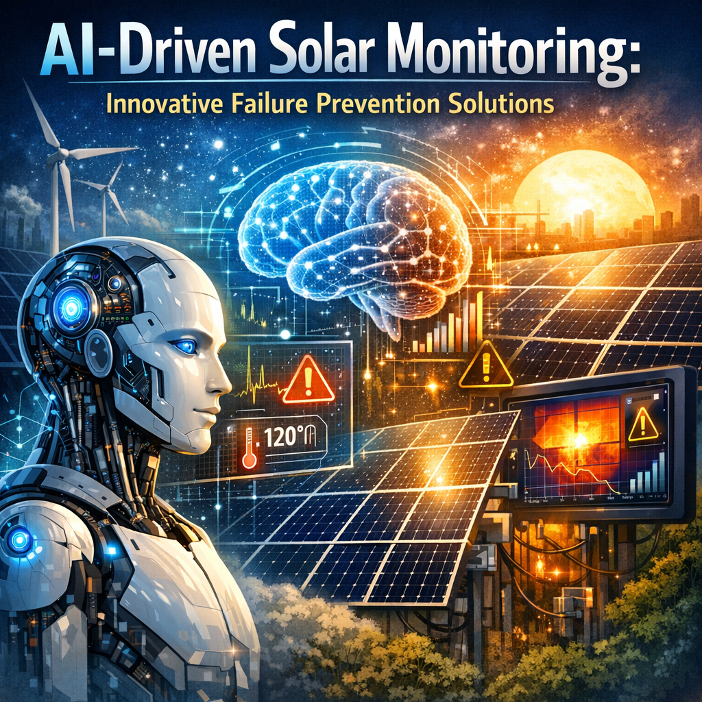 AI-driven solar monitoring dashboard with graphs and data analytics for failure prevention.