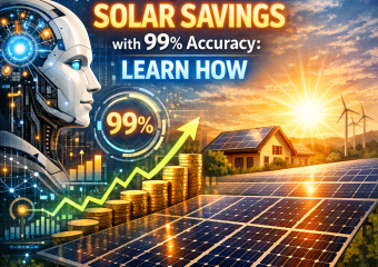 Graph displaying AI predictions of long-term solar savings, emphasizing 99% accuracy.
