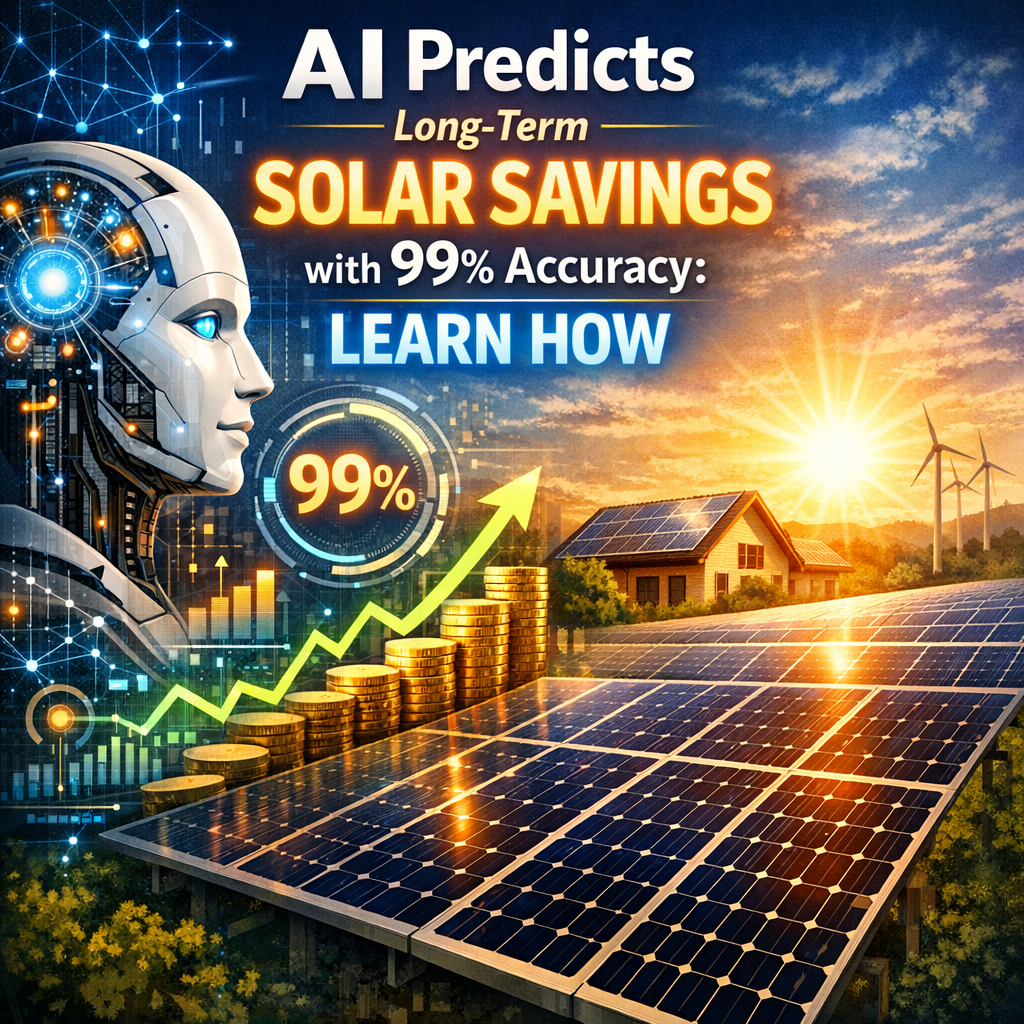 Graph displaying AI predictions of long-term solar savings, emphasizing 99% accuracy.