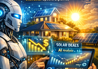 AI interface displaying local solar energy deals on a computer screen, highlighting cost savings and efficiency.
