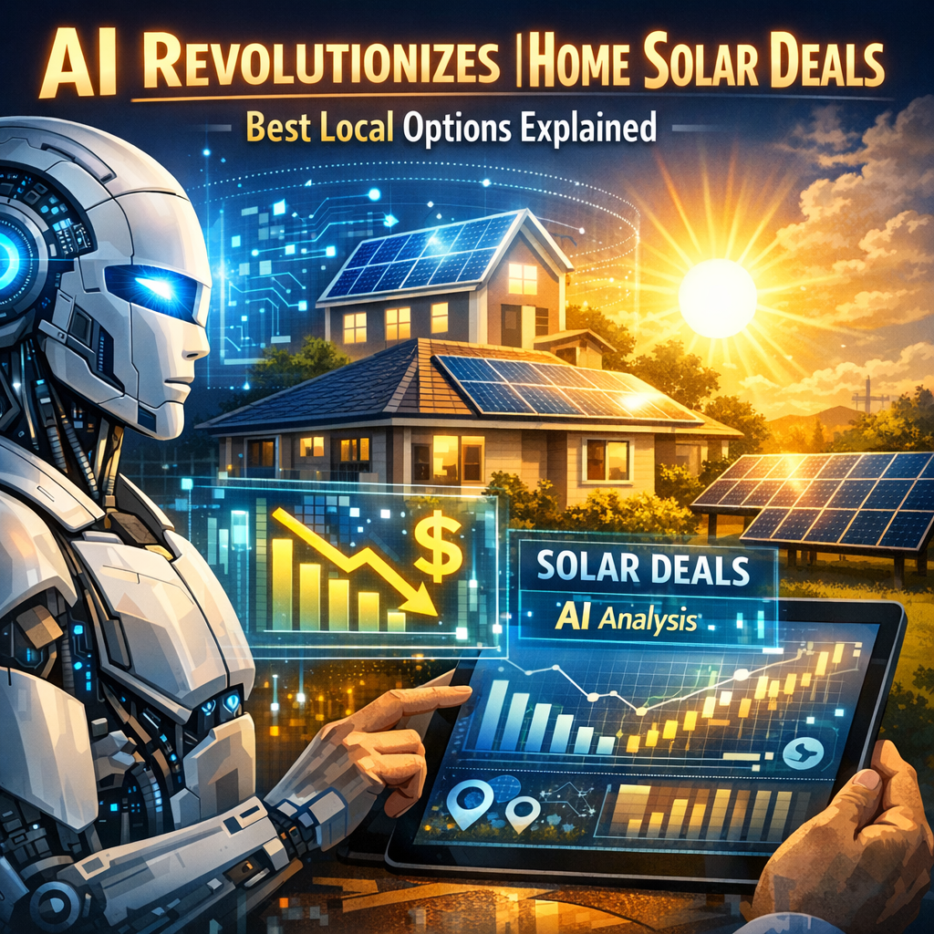 AI interface displaying local solar energy deals on a computer screen, highlighting cost savings and efficiency.