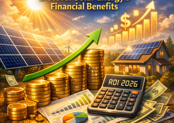 Graph showing rising profits and smart investment in solar energy for ROI benefits by 2026.