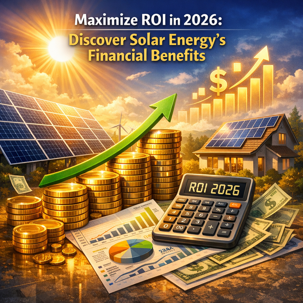 Graph showing rising profits and smart investment in solar energy for ROI benefits by 2026.