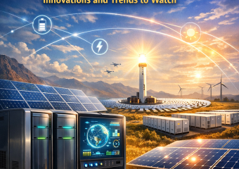 Solar panels and advanced batteries showcasing solar storage technology.