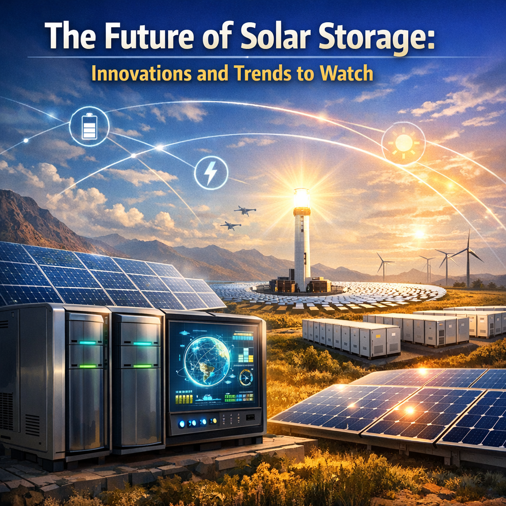 Solar panels and advanced batteries showcasing solar storage technology.